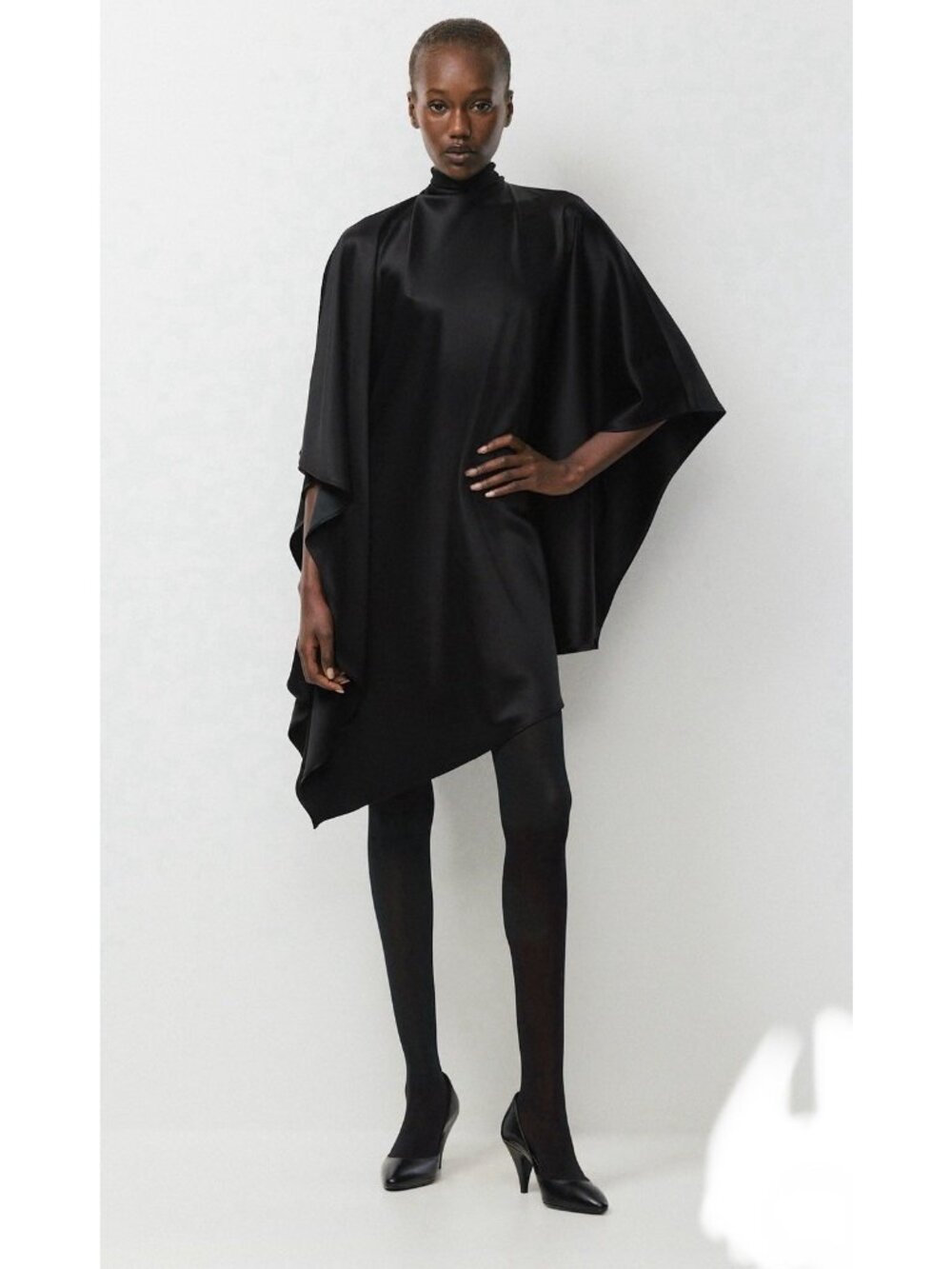 Aritzia Ten Fan Double Satin Mockneck Mini Dress Black Large